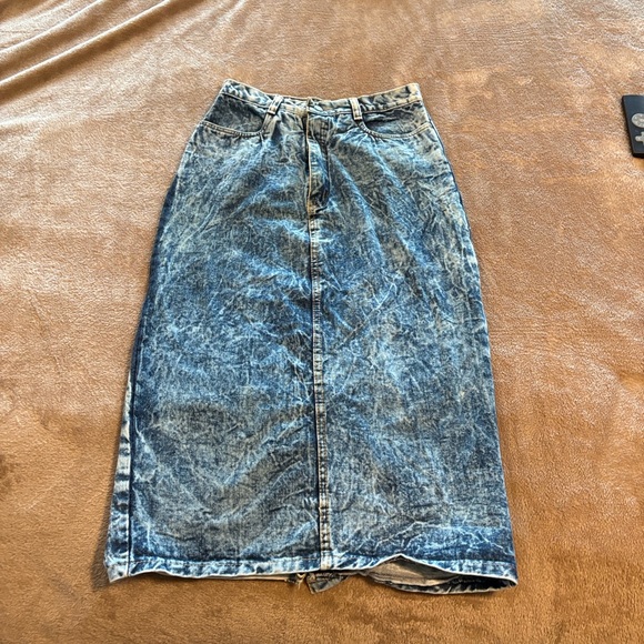 Vintage Dresses & Skirts - Vintage AMILANO Acid Wash Denim Midi Skirt Size 10 High Waist 90s